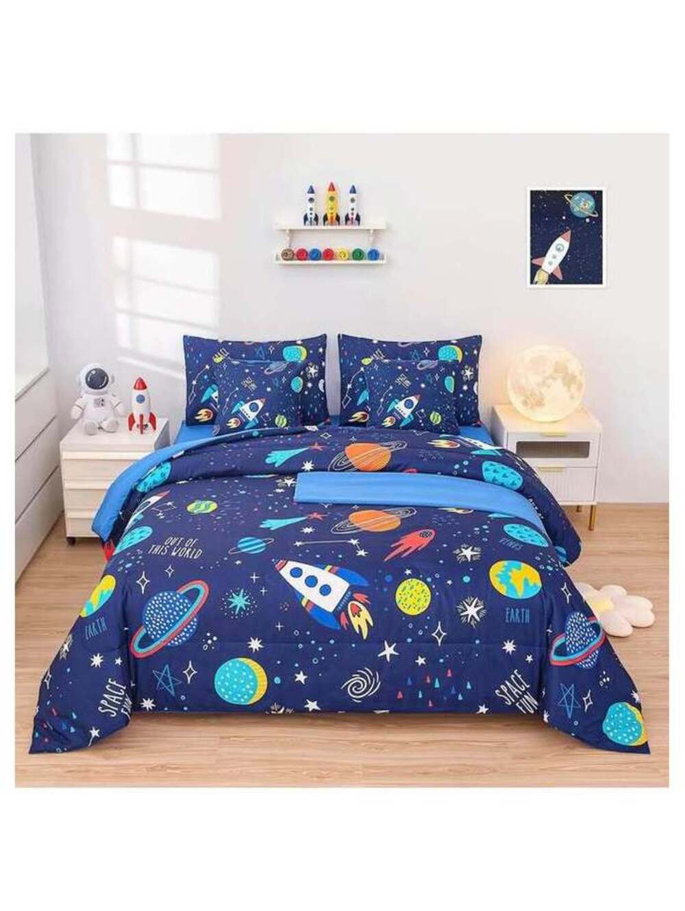 Boys Space Rocket & Galaxy 7-Piece Twin Comforter Bedding Set - New in Package